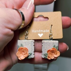 Handmade Floral Earrings - Orange and Green